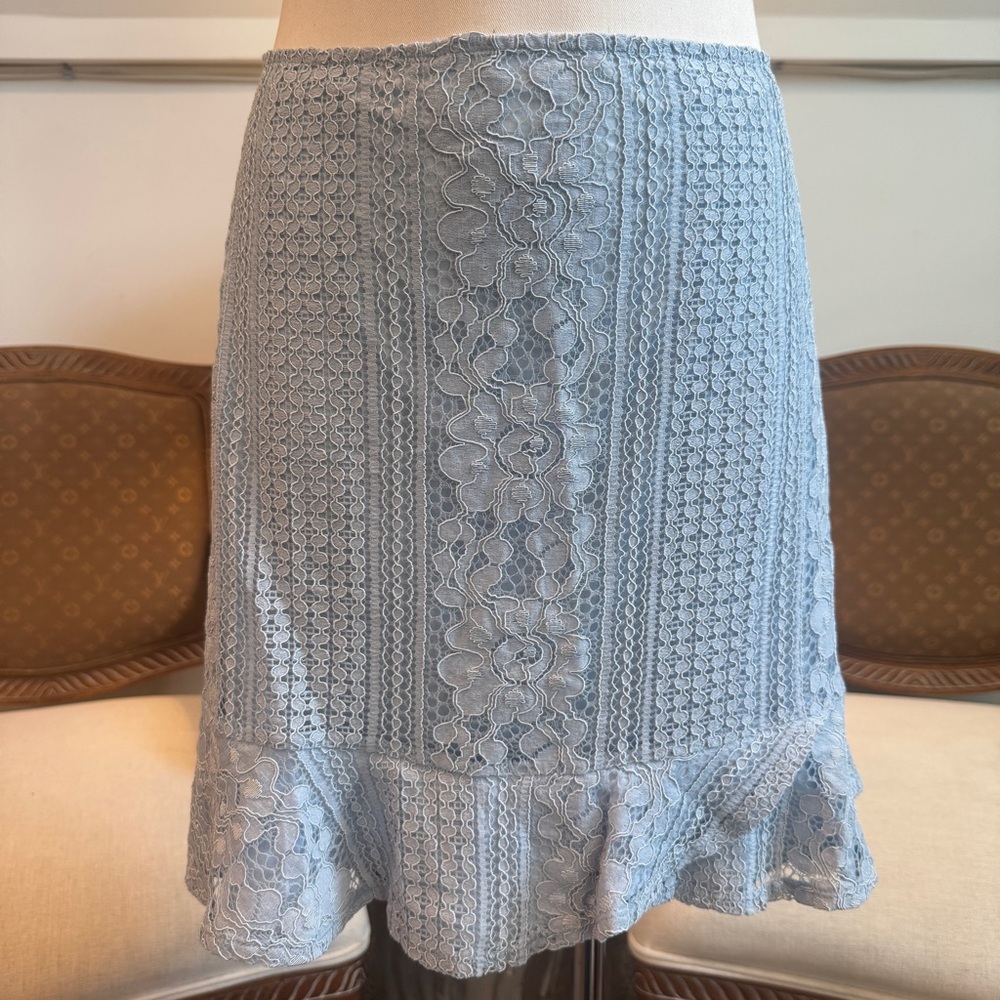 NWT Francesca's Pastel Blue Floral Lace A-Line Skirt Size L/XL